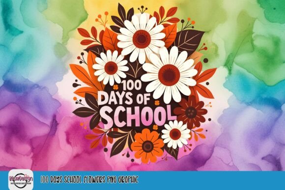100 Days School Flowers PNG Graphic