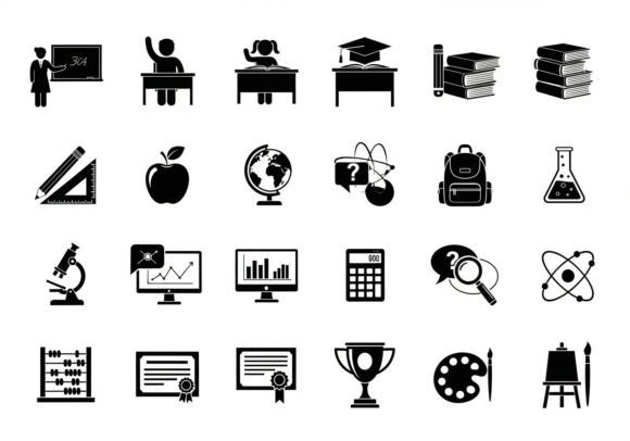 Black and White Educational Set Symbols: A Versatile Resource for Creators