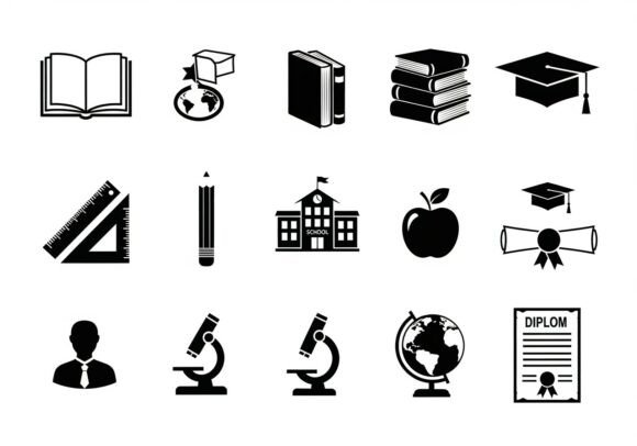 Black Educational Set Including Books Vector Bundle