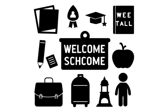 Collection of Black and White Icons for Education