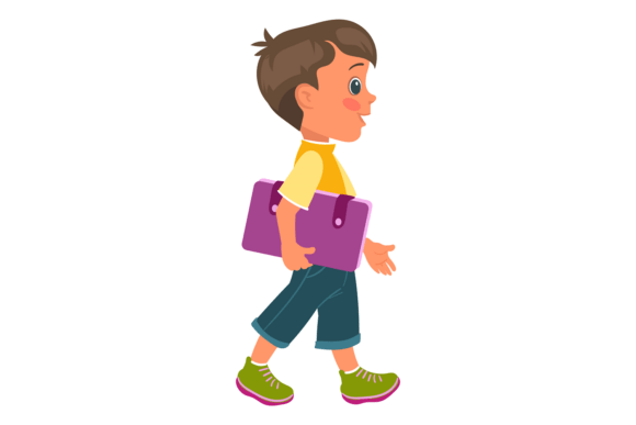 Cute Student with Folder Go for Lessons