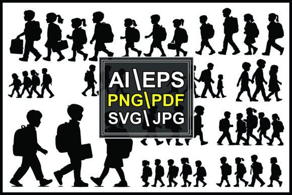 Silhouettes of Children Walking Carrying