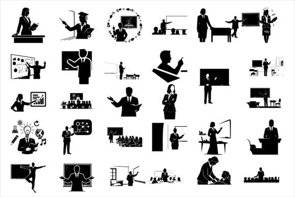 Teacher Classroom Silhouettes Featuring Authentic Educational Moments