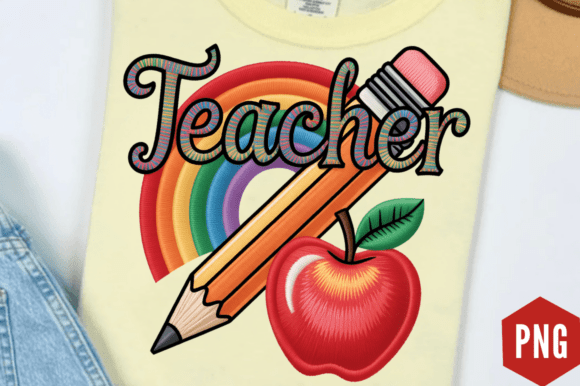Teacher Faux Yarn PNG, Crochet Rainbow