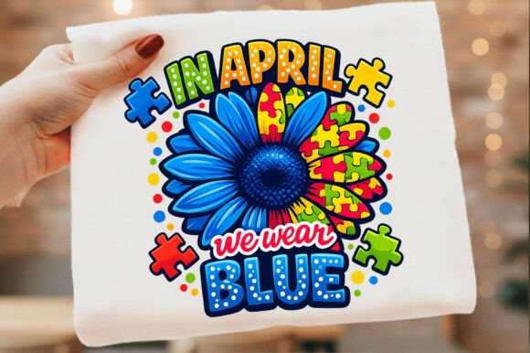 We Wear Blue Autism Awareness Sunflower Design